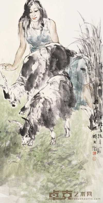 王国栋 2005年作 牧羊图 镜心 136×68cm